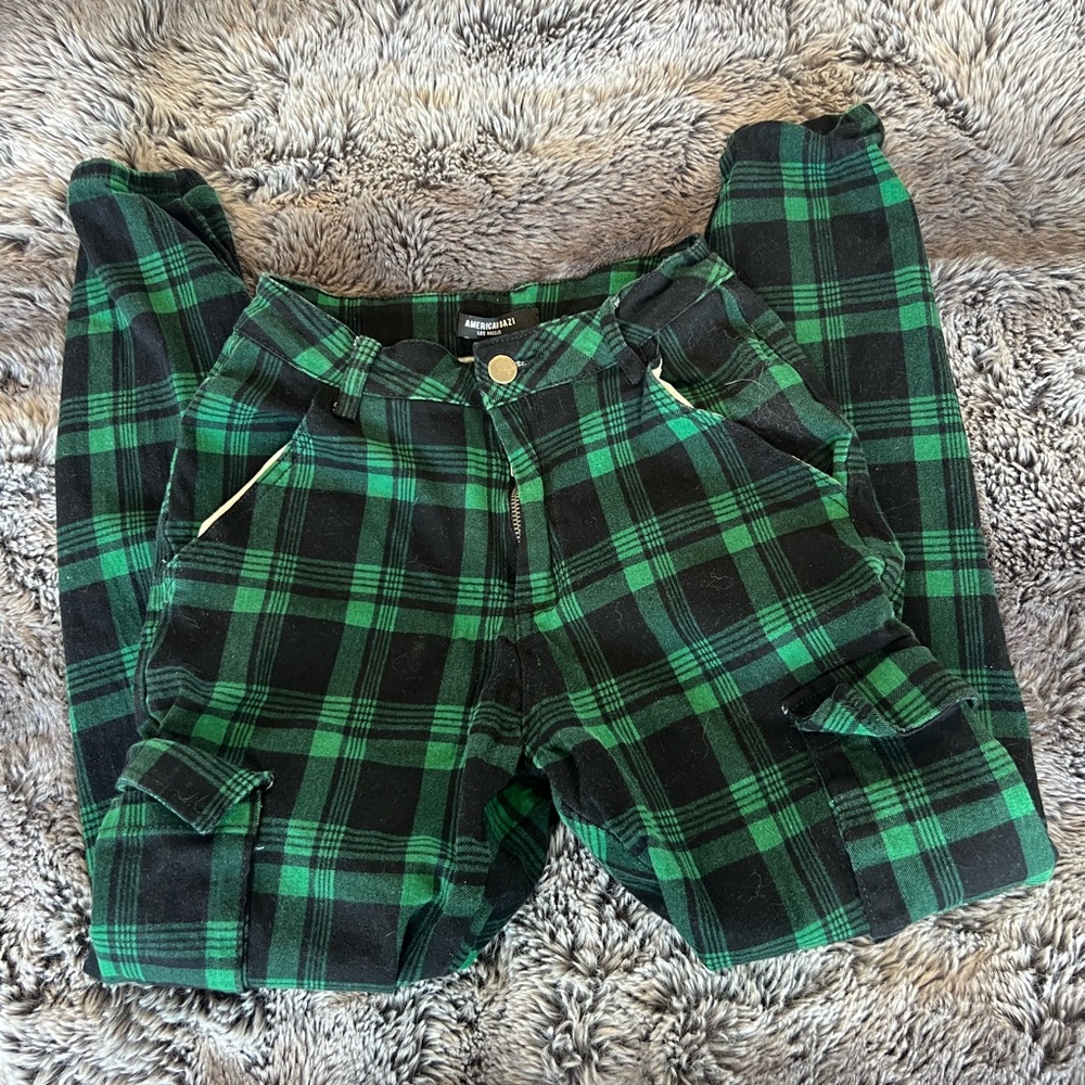 Dollskill green and black plaid cargo pants
